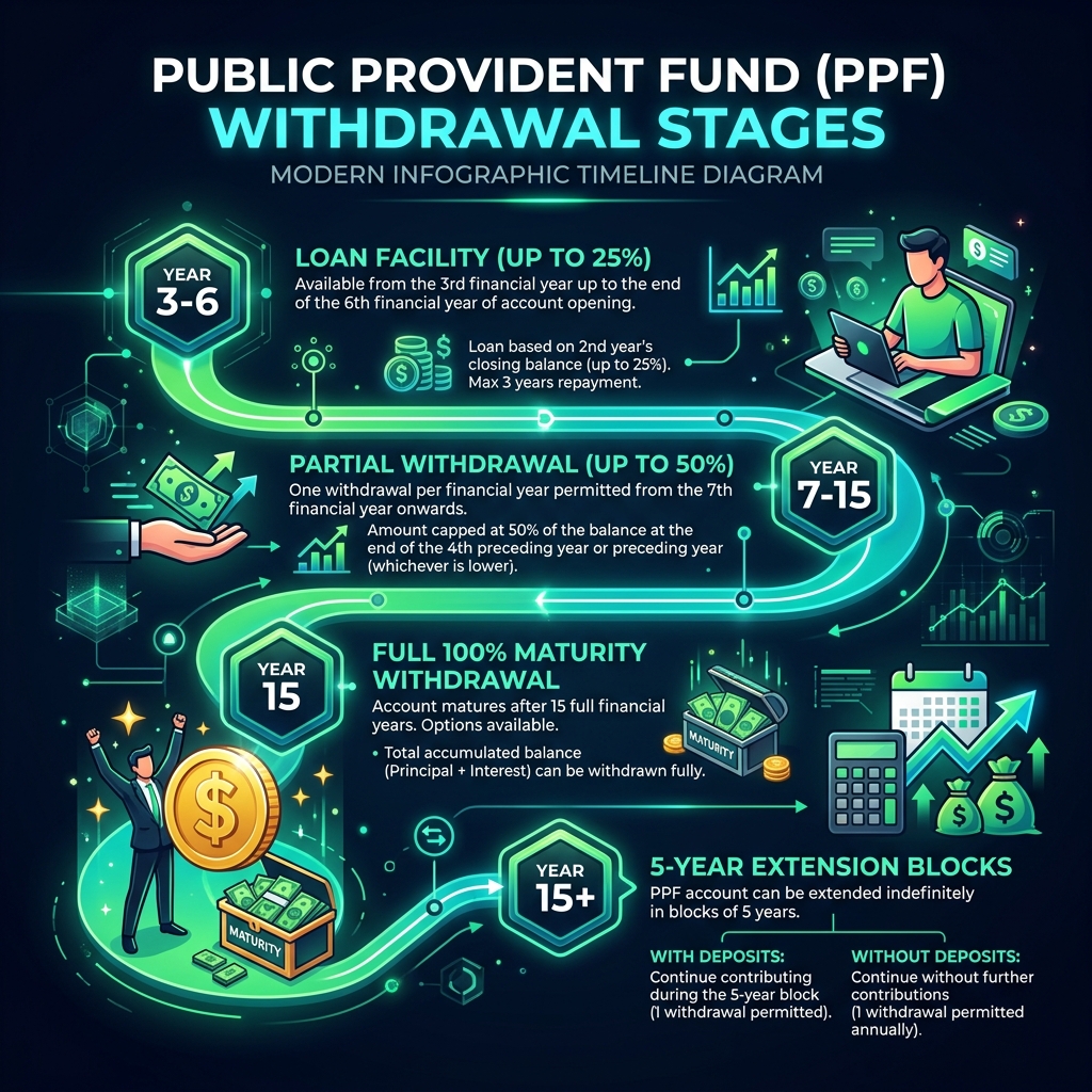 PPF Withdrawal Stages Infographic Diagram